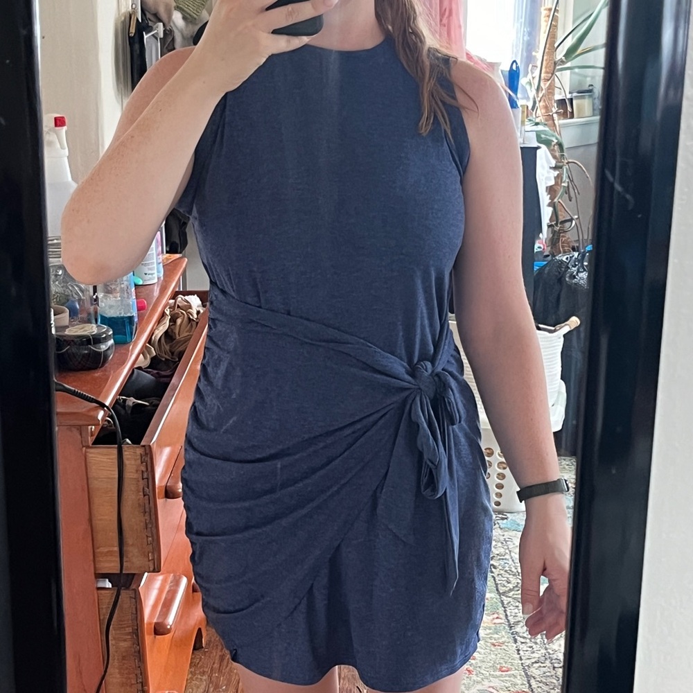 Flattering XL drape front blue dress